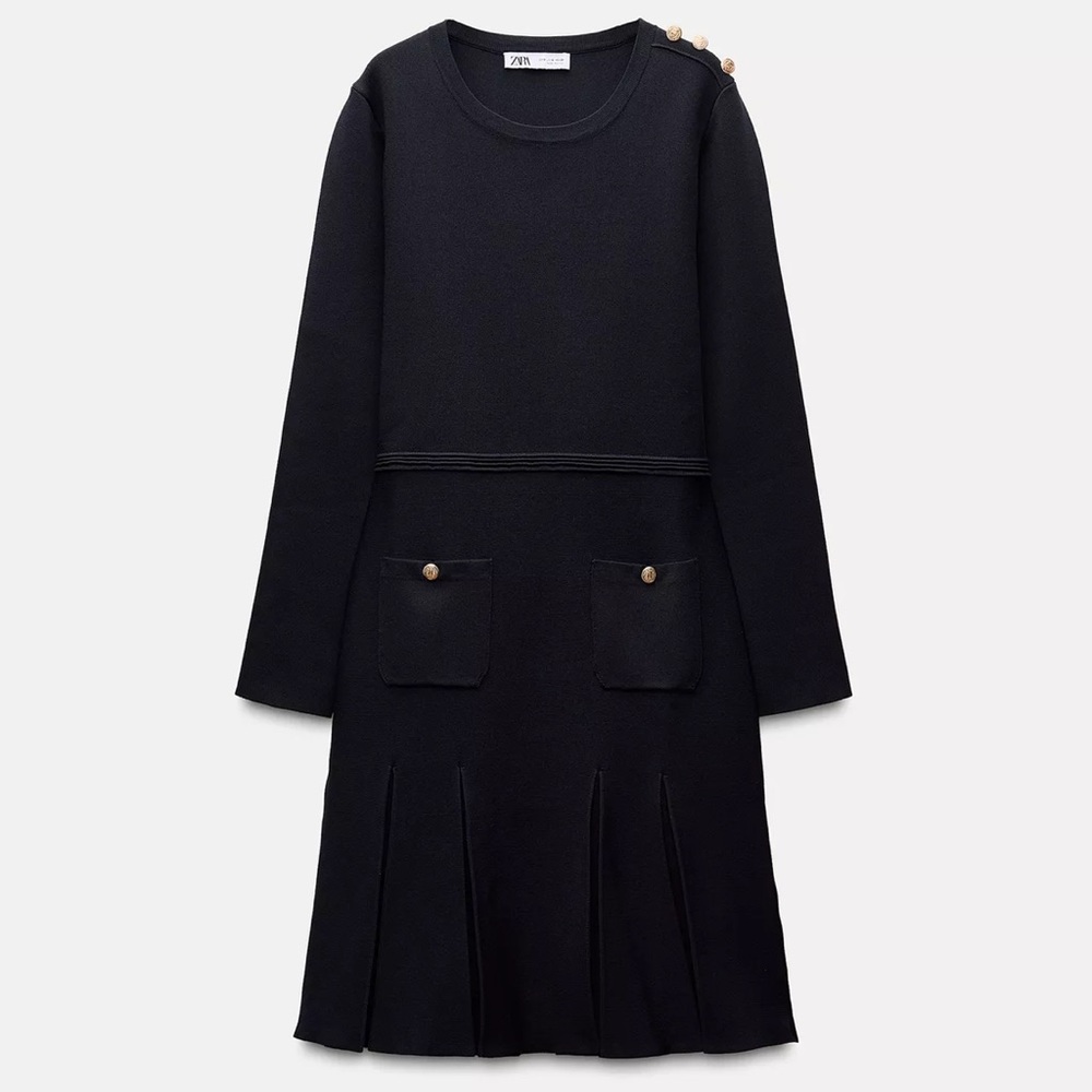 NWT Zara Pleated Knit Dress Navy ref 2142/269